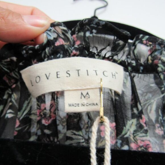 NEW Love Stitch Women Medium Floral Print in Black Maxi Dress - Picture 3 of 6